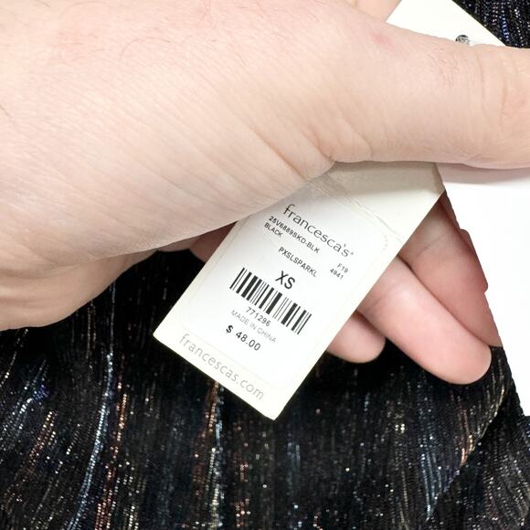 Francescas Dress Women Size XS Sparkly Spaghetti Black Gold Sparkle Cocktail NWT - Picture 2 of 7